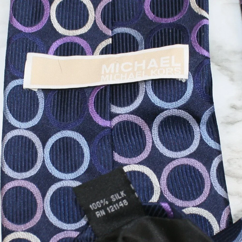 MICHAEL KORS Neck Tie Blue Multicolor Circles Accessory Silk Menswear Necktie